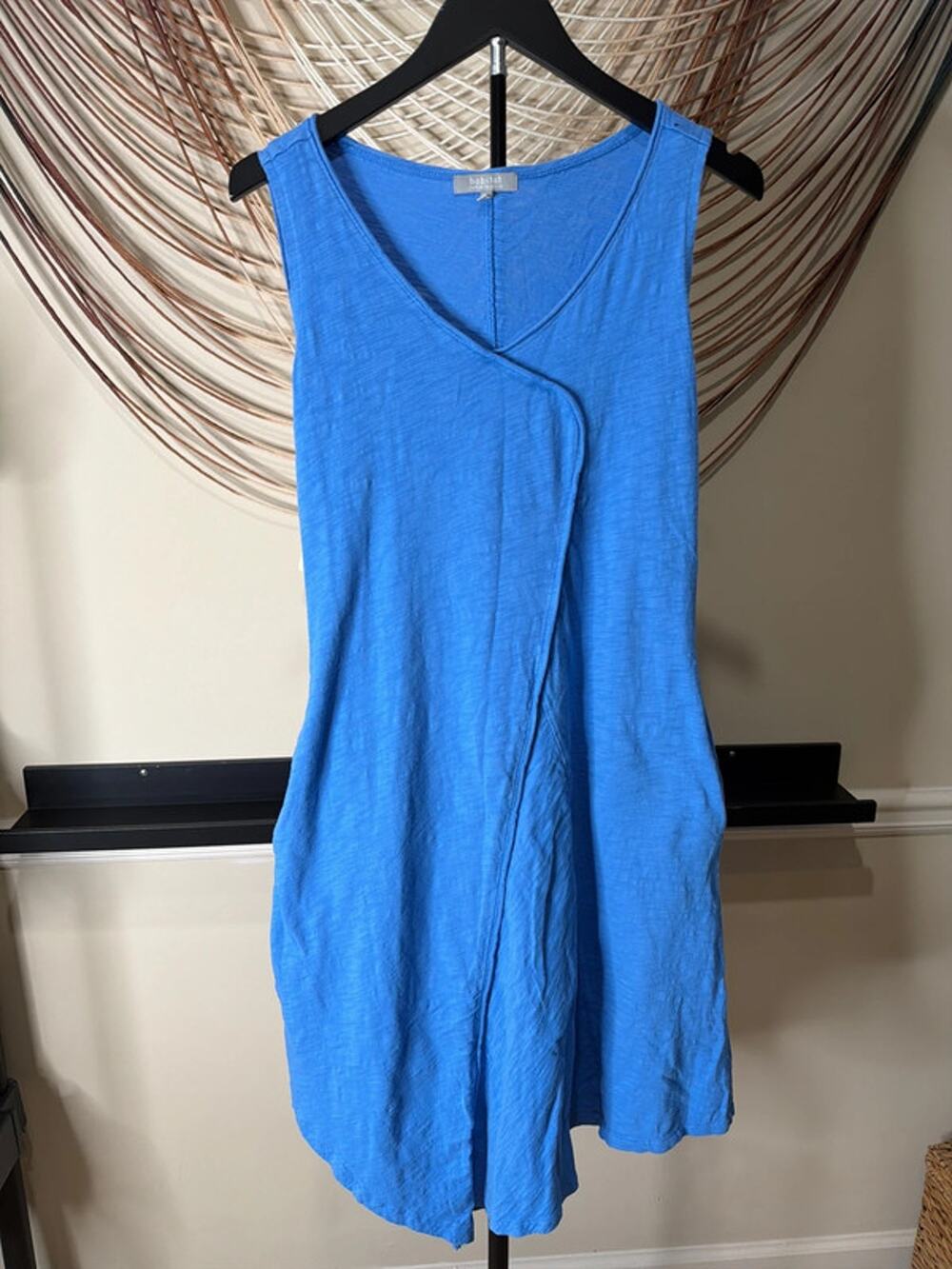 Habitat, blue fit, and flare, asymmetric cotton dress pockets EUC XS 2998